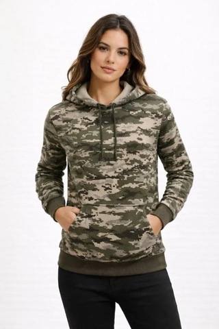 Vexor Kamuflaj Desenli 2 İplik 4 Mevsim Kapüşonlu Kanguru Cepli Hoodie Sweatshirt - Kamuflaj