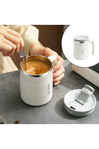 Shineyee 500ml Çift Katlı 304 Paslanmaz Çelik Portatif Kahve Bardak, Eldivenli Kapağı Ve Katlanabilir Kaşığı İle, Ofis Ve Seyahat İçin Uygun, Beyaz Beyaz