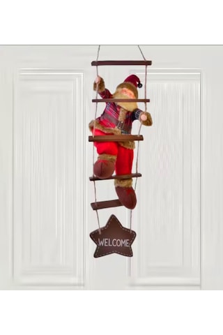 Yılbaşı Süsü Ahşap Merdivenli Noel Baba Figür Büyük Boy 40 Cm - Merdiven İle 78 Cm