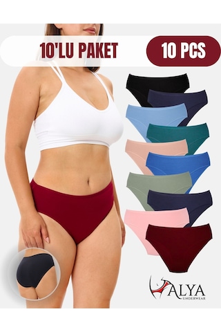 Alya Underwear Kadın Külot Basic Slip Renkli Pamuklu Iç Çamaşırı 10'lu Paket Multicolor-x32 Multicolor - X32
