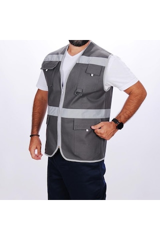 Formteks İşçi Çok Cepli Reflektörlü Alet Yeleği Gri Gri