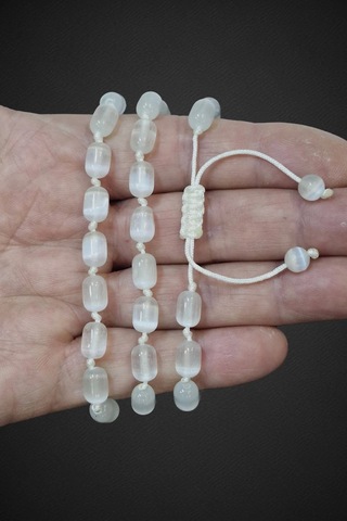 Silindir Kesim Beyaz Selenit Bileklik Makrome Ayarlı 334-5 Beyaz