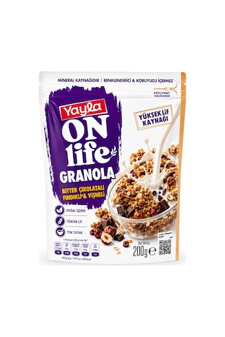 Yayla On Life Granola Bitter Çikolatalı Fındıklı & Vişneli 200 Gr Yüksek Lif Kaynağı