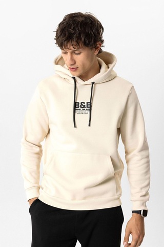 Backandbond Bej Regular Fit Pamuklu Kapüşonlu Sweatshirt