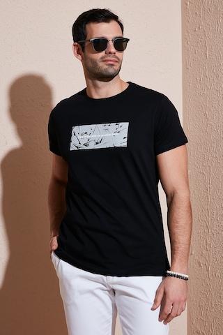 Buratti Pamuklu Slim Fit Bisiklet Yaka Baskılı Erkek T Shirt 541Tolive Siyah