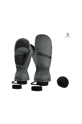 Kalınlaştırılmış Kışlık Su Geçirmez Snowboard Eldivenleri Koyu Gri