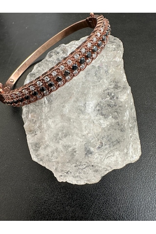 Otantik Oniks Ve Zirkon Taşlı Kilitli Gümüş Bileklik 925 Ayar