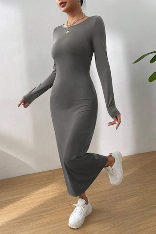 Madmext Füme Basic Yarım Balıkçı Uzun Kollu Elbise Mg1947-füme