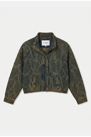 Kadın Koyu Kot T-9w6-8 Oversize Bomber Özel Desen Taş Tasarım Denim Ceket