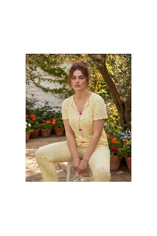 Siyah İnci Beden Fitilli Kaşkorse Örme Pijama Takım26120851 Sarı