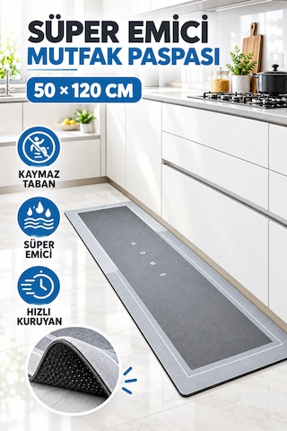 Büyük Boy Sihirli Su Emici Tabanlı Uzun Paspas 50 X 120 Cm Süper Emici Kaymaz Tabanlı Uzun Paspas Banyo Paspas - Mutfak Paspas Çok Renkli