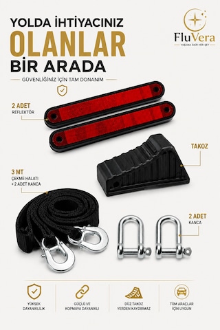 Siyah Mevzuata Uygun Trafik Seti Numaratör 'li 19 Parça Oto Acil Yardım Seti Yangın Söndürücü,reflektör,çekme Halatı İlk Yardım Seti