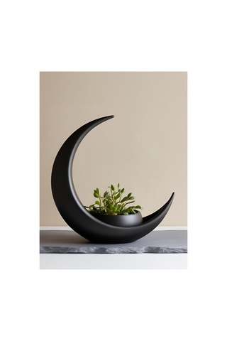 Crescent Moon Decoration With Elliptical Plant Pot