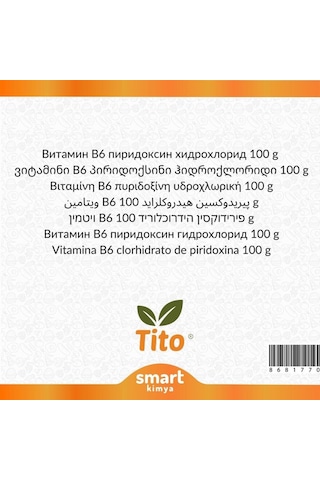 B6 Vitamini Piridoksin Hidroklorür 100 G