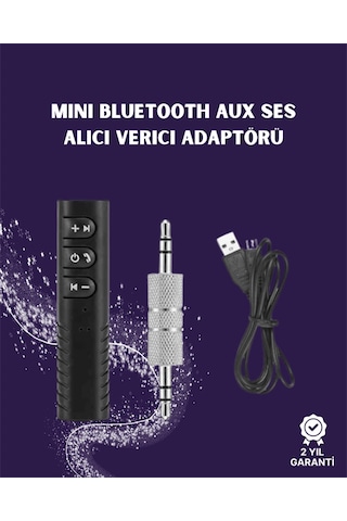 Bluetooth Aux Adaptör 3.5mm Ses Girişi İçin Kablosuz Dönüştürücü, 10m Menzil