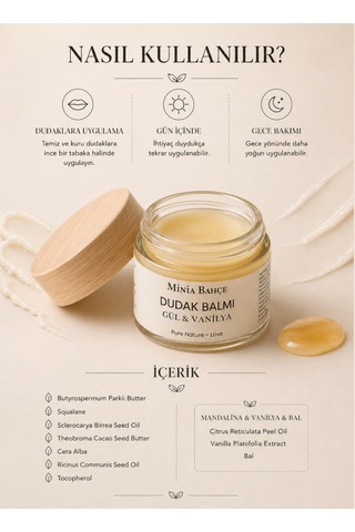 Gül & Vanilya Dudak Balmı Doğal Nemlendirici Ve Besleyici Dudak Bakımı 10 Ml