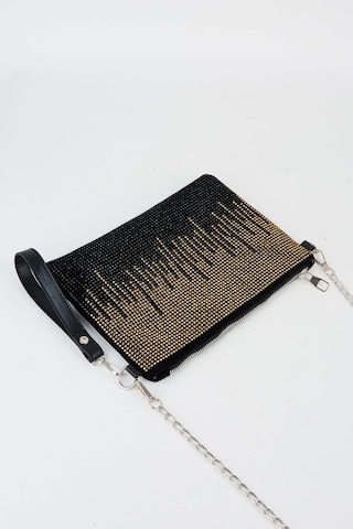 Vivaq Kadın Şehir Silüeti Gold Taşlı Süet Bilek Askılı Ve Zincir Askılı Portföy El Ve Clutch Çanta SİYAH