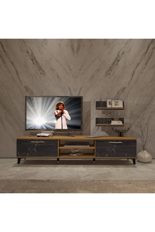 Decoraktiv Eko 4 Mdf Dvd Silver Tv Ünitesi Tv Sehpası Pera - Siyah Mermer