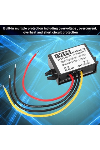 Suofeng Dc-dc 8-58v'den 5v 3a'ya Dönüştürücü Modül, Aşırı Gerilim/akım Korumalı, Su/dağınık/şok Dayanıklı, Alev Engelleme Kılıf, 96% Verimlilik