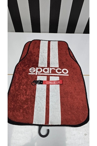 Sparco Kırmızı Dekor Oto Halı Paspas Üniversal Her Araca Uyumlu Kumaş Anahtarlık Hediyeli
