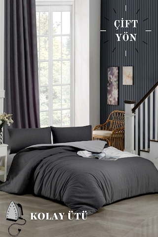 Ely Parker Kolay Ütü 160x200 Çift Kişilik Nevresim Takımı(Gri Lastikli Çarşaf+Yorgan Kılıfı+Y. Kılıfı) Antrasit 160 x 200 Antrasit