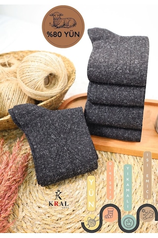 Kral Socks Kışlık Yün Çorap Lambswool Kuzu Yünlü Kadınlar Için Dikişsiz Termal Siyah