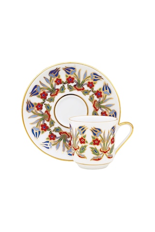 Güral Porselen Altın Yaldızlı El Dekoru 2 Kişilik Tepsili Türk Ka