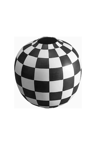 Large Damier Porselen Vazo Beyaz - Siyah