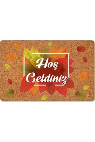 Dijital Baskılı Hoşgeldinizyazılı Karşılama Paspas Gül Desen - Kapı Önü Dekoratif Paspas Açıkkahverengi - Bej