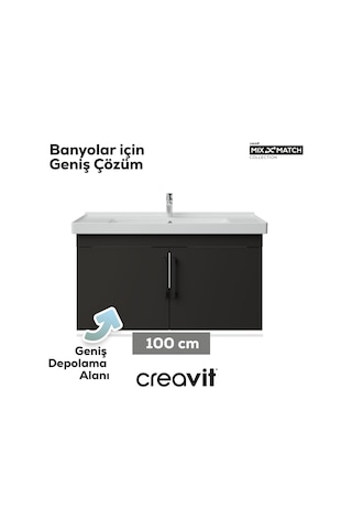 Creavit D20 100 Cm Kapaklı Lavabo Dolabı Antrasit Melamin Antrasit