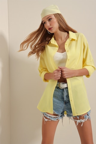 Bigdart 3900 Oversize Uzun Basic Gömlek - Sarı 001