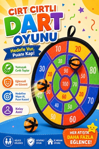 Cırt Cırtlı Dart Oyunu Seti Eğlenceli Hedef Tahtası 3 Toplu Dart Atış Oyunu Seti 36cm Hed709