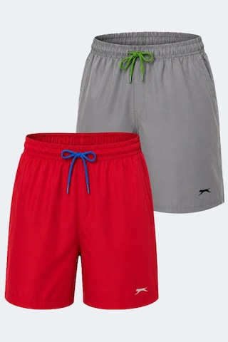 Slazenger Reno 2 Li Set Erkek Cepli Deniz Şortu Şort Gri - Kırmızı