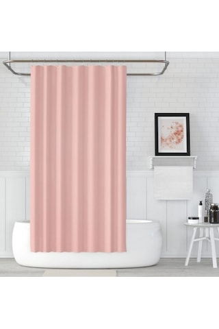 Pembe Banyo Perdesi 180x200 Duş Perdesi Tek Kanat Pudra CHalkalı Pudra