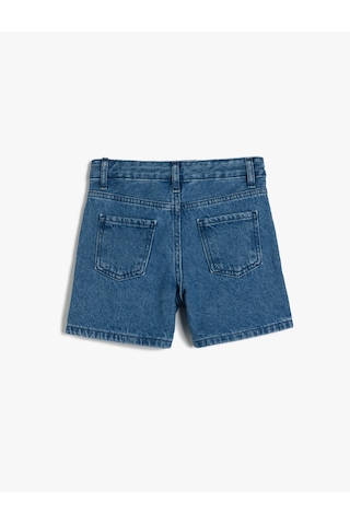 Koton Pamuklu Yüksek Belli Örgü Detaylı Denim Şort Lıght Indıgo 5skg40104ad Açık Mavi