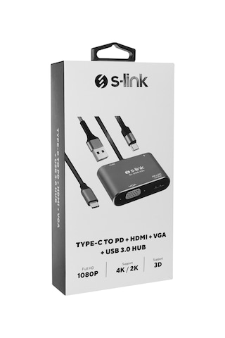 S-link Sl-usb-c85 4 İn 1 Type C To, Pd+hdmı+vga+usb3.0 Çevirici H