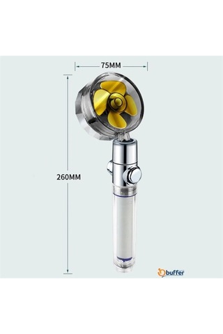 Turbo Pervaneli Ve Filtreli Su Tasarruflu 360 Derece Dönebilen Tazyikli Duş Başlığı Sarı