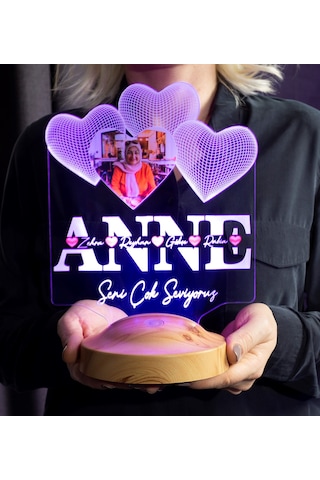 Anneler Günü Hediyesi, Anneye Hediye, Fotoğraflı Hediye, İsim Yazılı Resimli Kişiye Özel 3d Led Foto Lamba