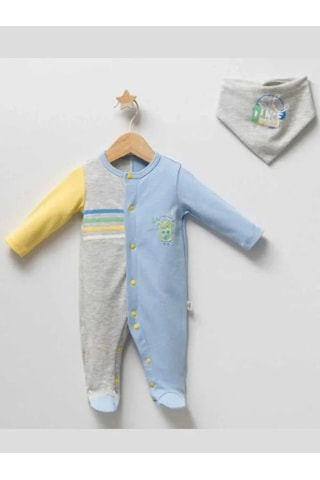 Erkek Bebek Aksesuar Detaylı Tulum-14946 Mavi