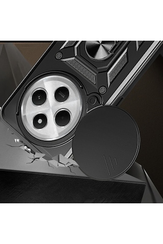 Goocamp Xiaomi Redmi 14c 4g Uyumlu Magnetik Standlı Kamera Korumalı Sürgülü Vega Kap Mavi