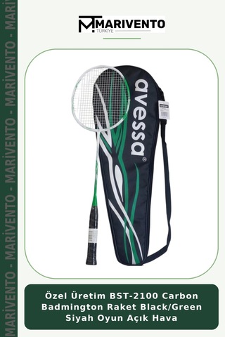 Özel Üretim Bst-2100 Carbon Badmington Raket Black/green Siyah Oyun Açık Hava