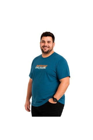 Battalmoda Erkek Büyük Beden Petrol Bisiklet Yaka Kısa Kollu Overcome Tişört 3xl-4xl-5xl-6xl