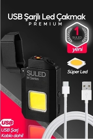 Şarjlı Çakmak Usb Şarjlı Led Fener M Serisi Kamp Çakmağı Cob Led Ce Rüzgardan Etkilenmez Siyah