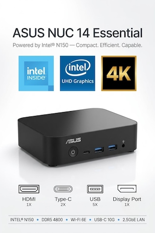 Asus Nuc 14 Essential NUC14MNK150-A24 Intel N150 16 GB 2 TB SSD W11P Mini PC