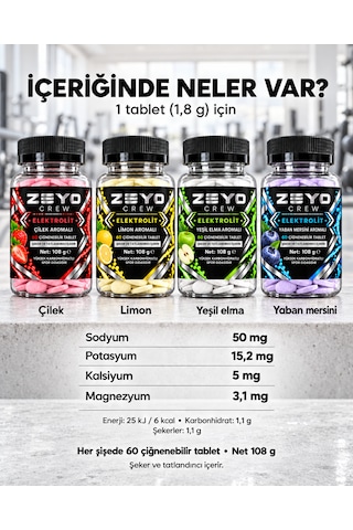Çiğnenebilir Elektrolit Tablet - Yaban Mersini Aromalı 60 Tablet / 108g