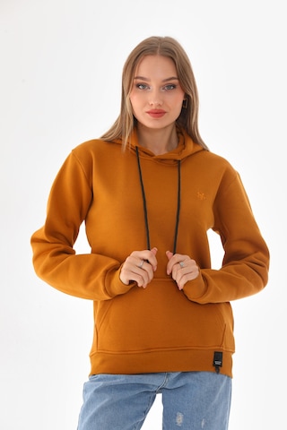 Everest Everst Kapüşonlu 3 İplik Şardonlu Cepli Sweatshirt Hardal