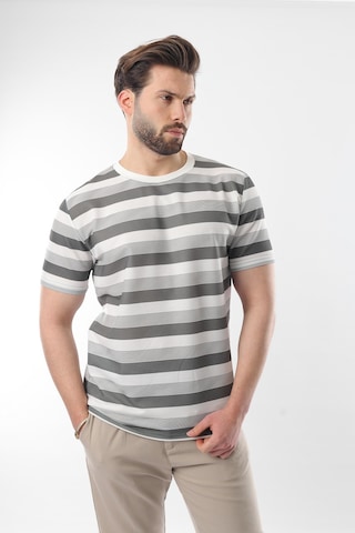 Madmext Haki Bisiklet Yaka Çizgili Erkek T-shirt E7118 Haki