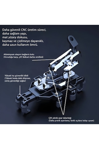 H08 Titreşim Önleyici Motosiklet Telefon Tutucu | CNC Alüminyum Gövde, 8 Kıskaçlı Güçlü Kilit, Kamera Korumalı, Evrensel Uyum