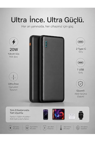 Çelikwork FP10 PD 20 W 10.000 mAh Type-C - Mikro USB Hızlı Şarj Powerbank