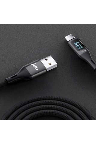 Juo 66W Dijital Led Ekranlı Örgülü Usb-a To Usb Type-c Hızlı Şarj ve Data Kablosu 2M
